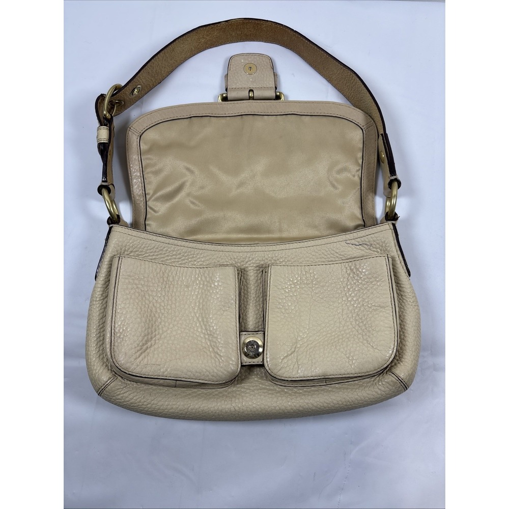 VTG Coach Soho Flap Brass Buckle Beige Leather Purse Shoulder Bag F11842 Y2K 90s - Picture 8 of 16